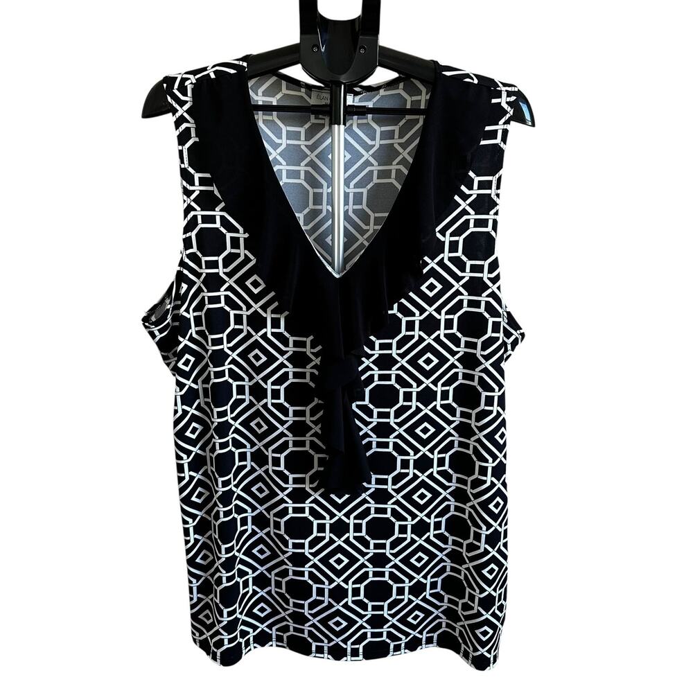 Elan + Grace Black/White Geometric Blouse Women's Top Plus Size 3X | 6-31